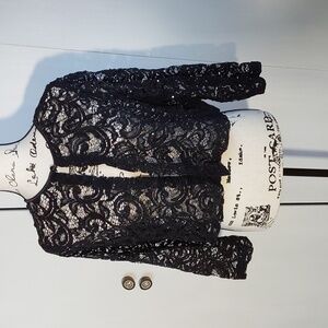 RN Studio-  Black Semi Sheer Knit Sequin lace Suit Coat Cropped Cardigan Sz.XL